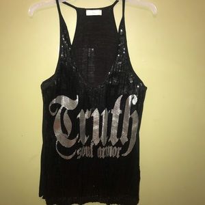 Oatt Black Sequins Tank Top Sz Large